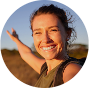 Woman smiling and pointing